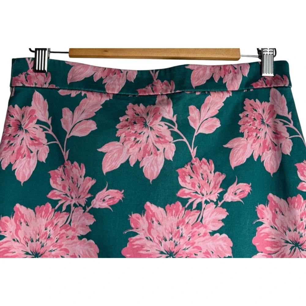 J.Crew Mercantile Green Pink Floral Pencil Skirt Size 4 Lined Stretch Cotton